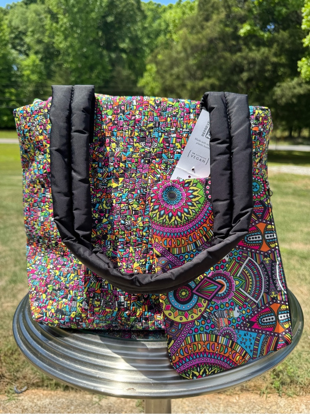 Sakroots Black-Handled Multicolor Patterned Tote with Matching Pouch